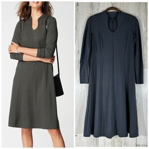 J Jill Wearever Collection Ponte Knit ALine Dress Size XS Petite Gray Notch Neck